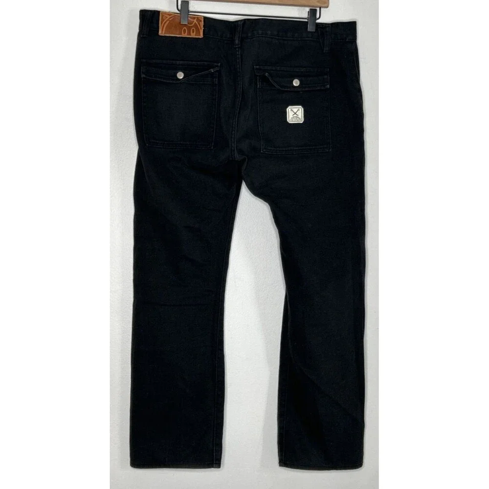 The Hundreds Black Denim Jeans Rear Button Flap Pockets Sword Logo Mens Size 40